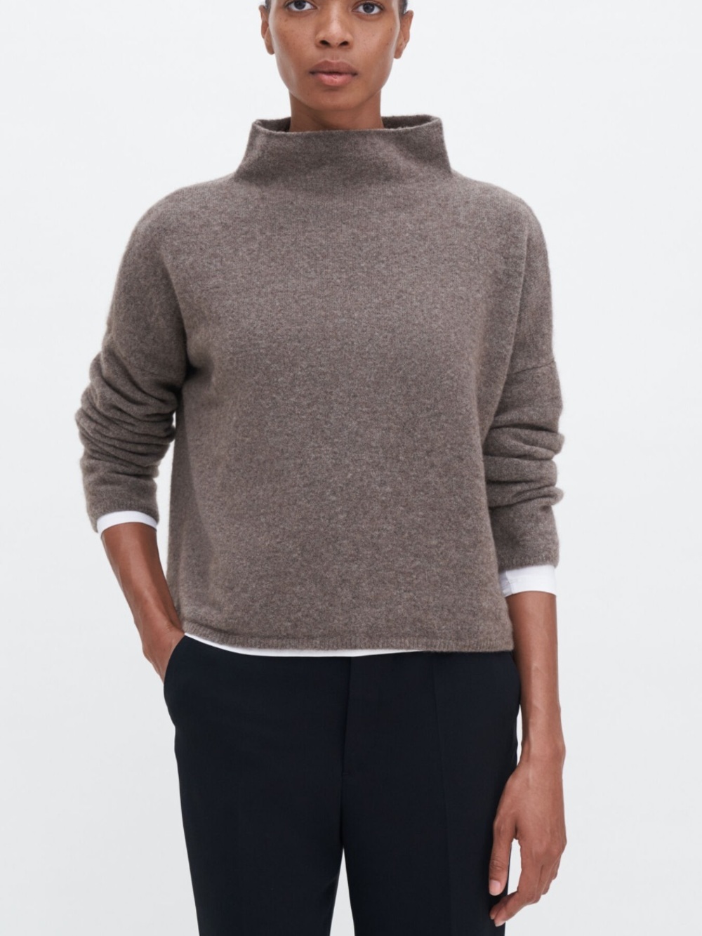 FILIPPA K MIKA YAK WOOL FUNNELNECK SWEATER TAN BROWN LARGE